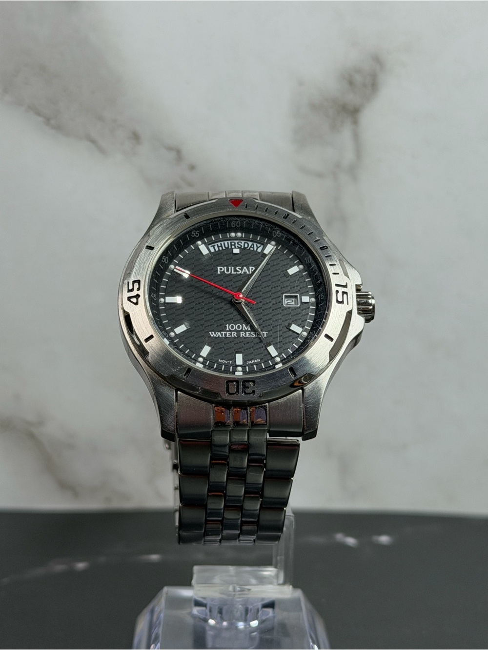 Pulsar Day Date 100M Water Resist Quartz Watch Black Dial